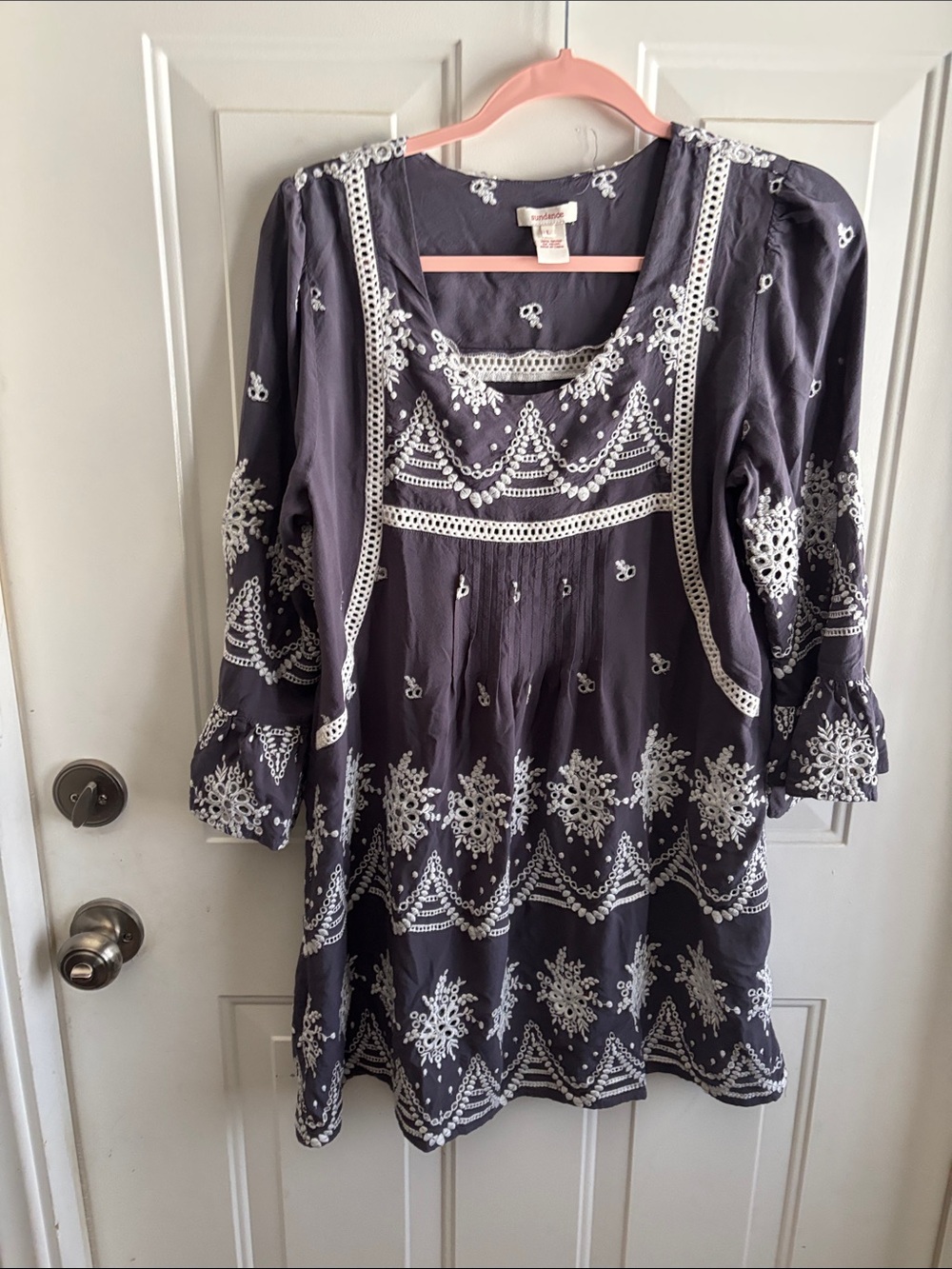 Sundance Charcoal Dress with White Embroidery